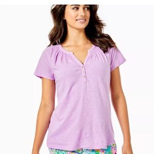 NWT Lilly Pulitzer Short Sleeve Essie Top shirt size small S purple haze
